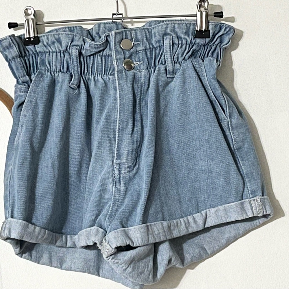 SHEIN Girls Blue Jean Shorts Light Wash Elastic Waist High Rise Size Large